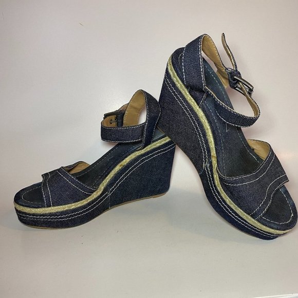 Blue Denim Jeans Platform Shoes Sandals size 7 - Picture 1 of 6